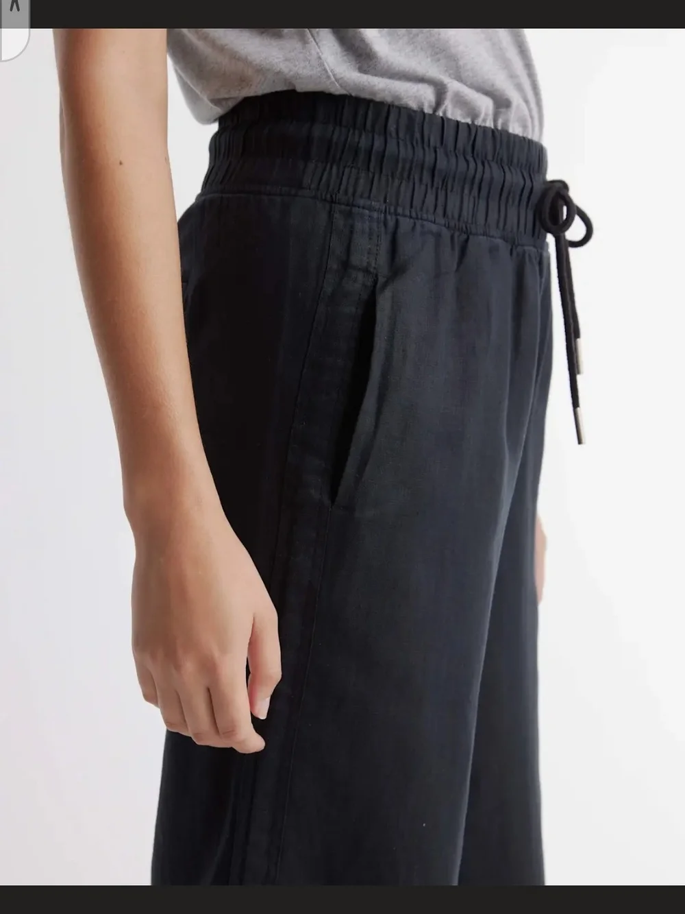 Quince NWT Black European Linen Wide-Leg Drawstring Pants